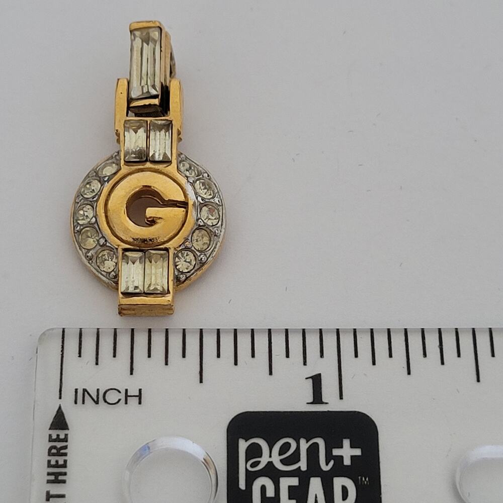 GIVENCHY G Vintage Clear Rhinestones Gold Pendant Necklace Small Charm Retro - Picture 7 of 8